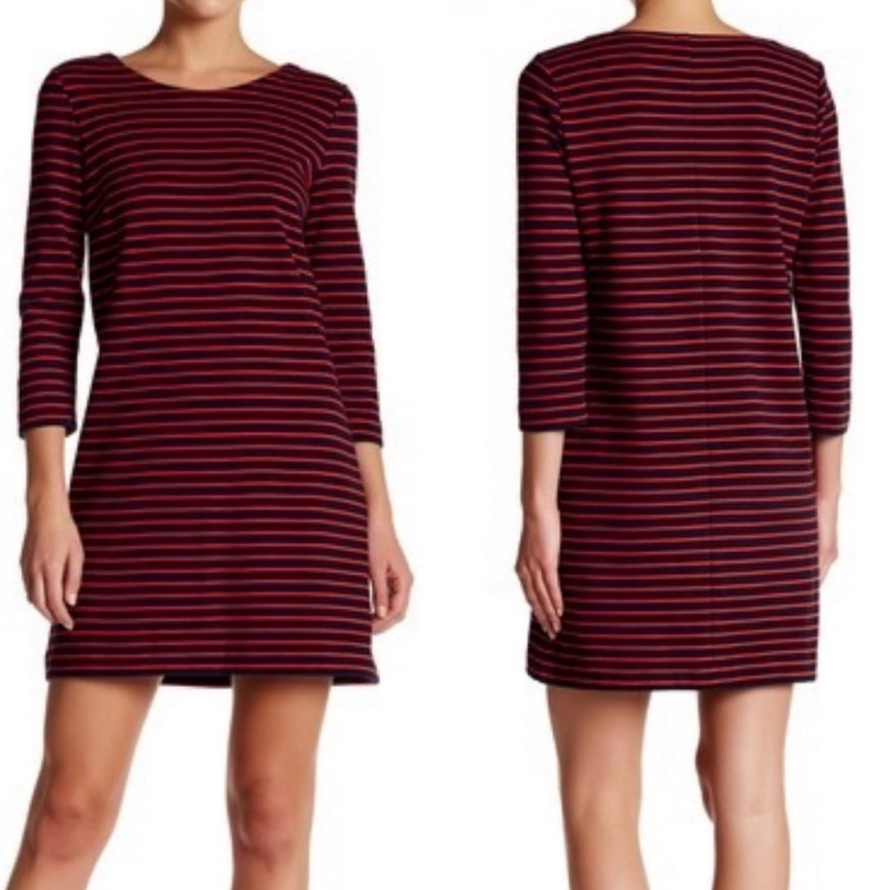 Orange and navy striped dress